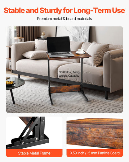 VEVOR C Table, Folding C Shaped End Table with Metal Frame & Adjustable Feet, Foldable C Shaped Side Table for Living Room Bedroom Office, 23.62 x 14.57 x 27.56 inch C Shaped TV Tray, Brown and Black - CZBHB24INCHBNUD8N001V0 - view 5