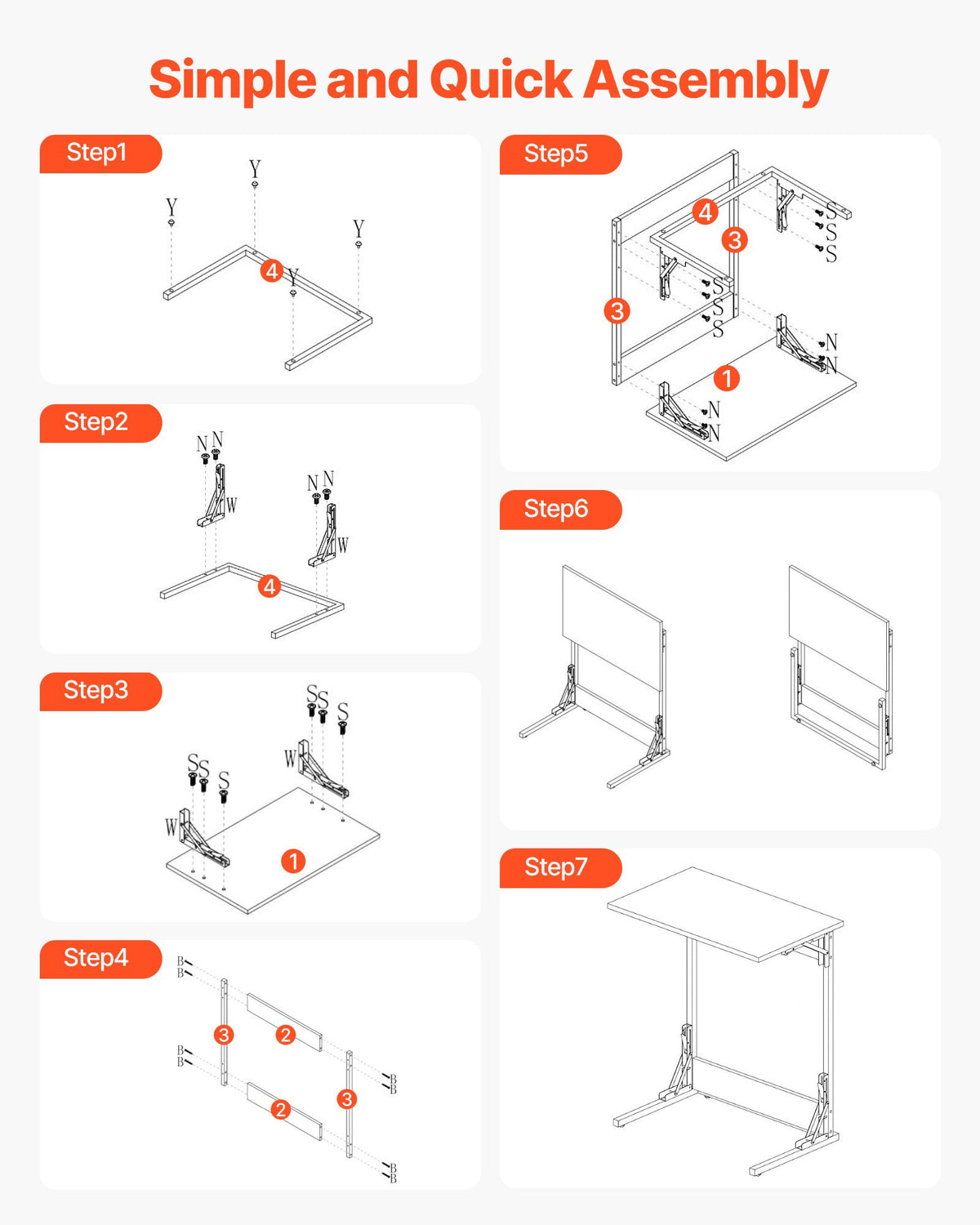 VEVOR C Table, Folding C Shaped End Table with Metal Frame & Adjustable Feet, Foldable C Shaped Side Table for Living Room Bedroom Office, 23.62 x 14.57 x 27.56 inch C Shaped TV Tray, Brown and Black - CZBHB24INCHBNUD8N001V0 - view 6
