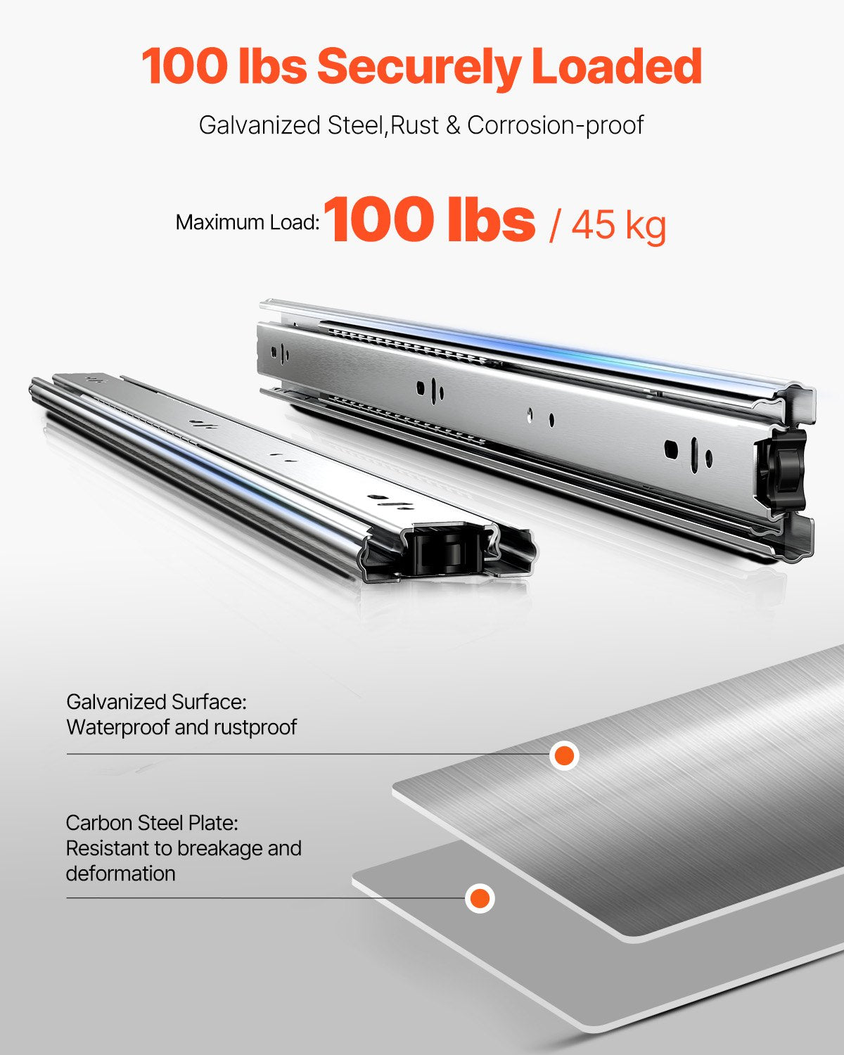 VEVOR Drawer Slides, 24 inch, 10 Pairs Full Extension Ball Bearing Cabinet Rails, 100 LB Load Capacity Heavy Duty Side Mount Dresser Drawer Slides, Drawer Track Runners for Kitchen DIY Replacement - CZCJCTDG100LMGUA0V0 - view 5