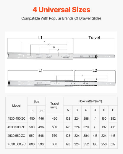 VEVOR Drawer Slides, 18 inch, 10 Pairs Full Extension Ball Bearing Cabinet Rails, 100 LB Load Capacity Heavy Duty Side Mount Dresser Drawer Slides, Drawer Track Runners for Kitchen DIY Replacement - CZCJCTDG100LPFFRWV0 - view 3