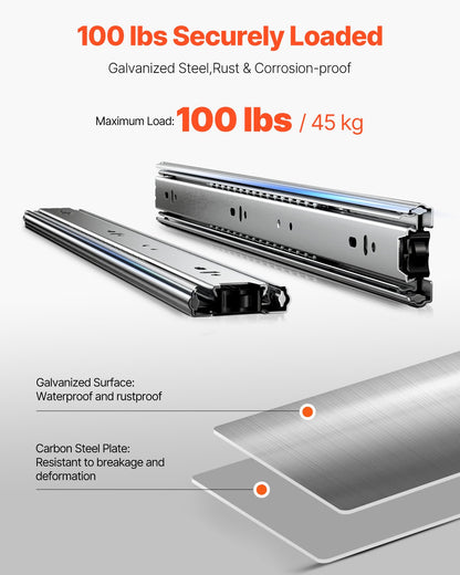 VEVOR Drawer Slides, 18 inch, 10 Pairs Full Extension Ball Bearing Cabinet Rails, 100 LB Load Capacity Heavy Duty Side Mount Dresser Drawer Slides, Drawer Track Runners for Kitchen DIY Replacement - CZCJCTDG100LPFFRWV0 - view 5
