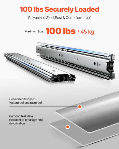 VEVOR Drawer Slides, 22 inch, 10 Pairs Full Extension Ball Bearing Cabinet Rails, 100 LB Load Capacity Heavy Duty Side Mount Dresser Drawer Slides, Drawer Track Runners for Kitchen DIY Replacement - CZCJCTDG100LW77EDV0 - view 5