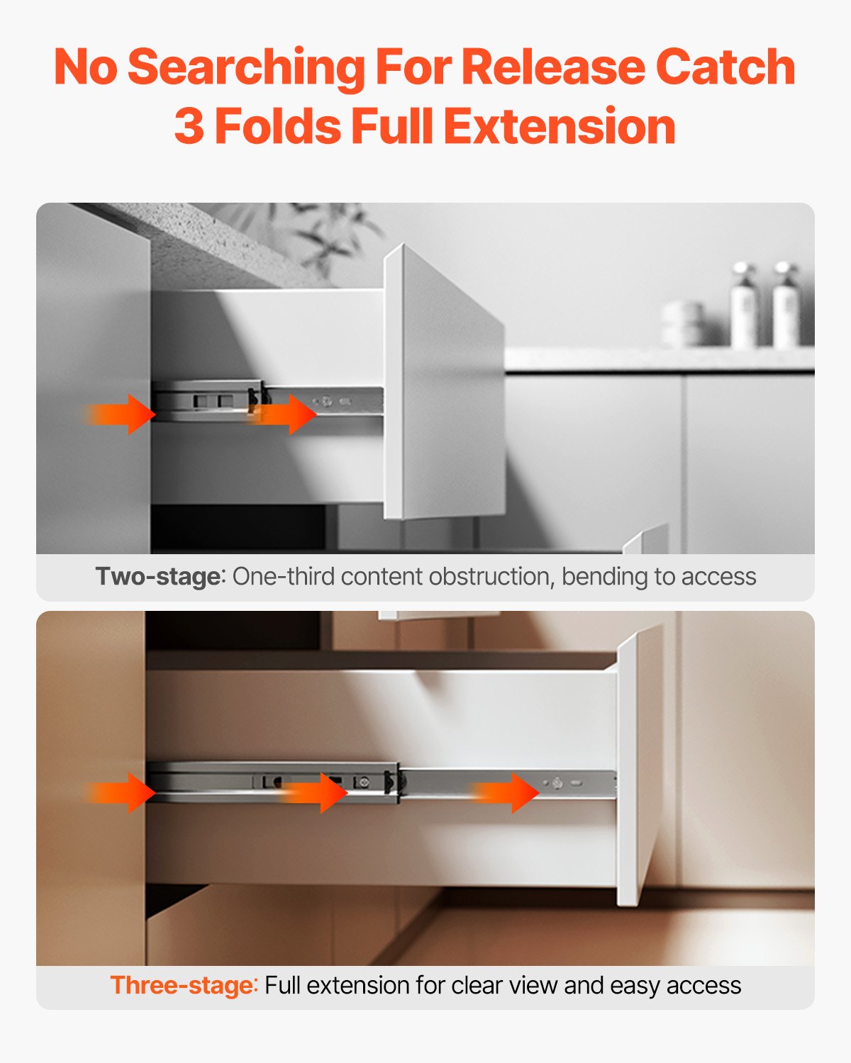 VEVOR Drawer Slides, 22 inch, 10 Pairs Full Extension Ball Bearing Cabinet Rails, 100 LB Load Capacity Heavy Duty Side Mount Dresser Drawer Slides, Drawer Track Runners for Kitchen DIY Replacement - CZCJCTDG100LW77EDV0 - view 6