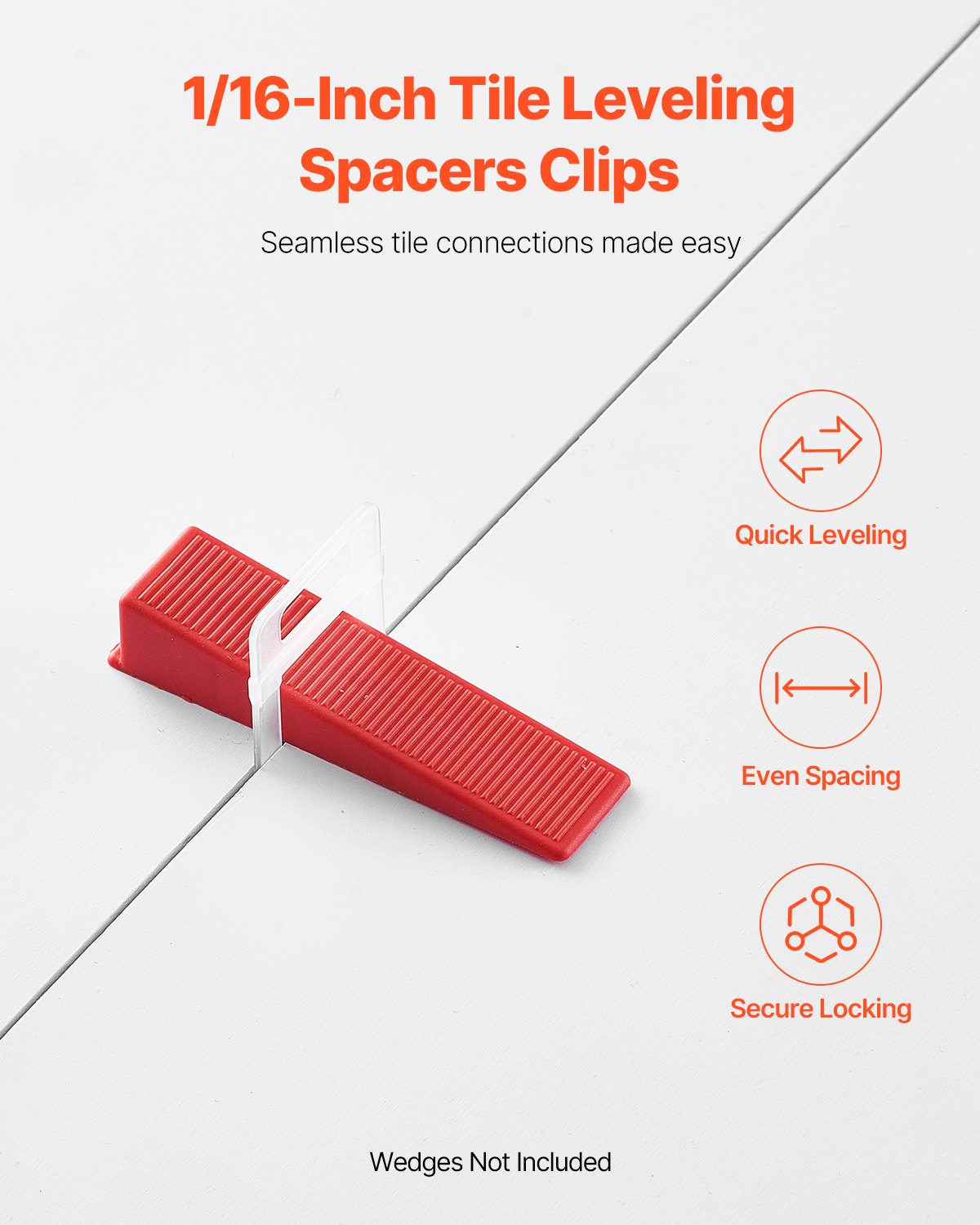 VEVOR Tile Leveling System Clips, 2200-Piece DIY Tile Leveler Spacers, 1/16"(1.5 mm) Tile Leveler Clips, Tile Leveling System Tile Installation Tools for Professional Ceramic Tile, Stone Installation - CZDP2000GDP1J0W9XV0 - view 3