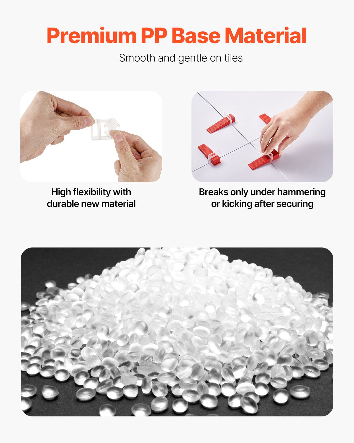 VEVOR Tile Leveling System Clips, 2200-Piece DIY Tile Leveler Spacers, 1/16"(1.5 mm) Tile Leveler Clips, Tile Leveling System Tile Installation Tools for Professional Ceramic Tile, Stone Installation - CZDP2000GDP1J0W9XV0 - view 5