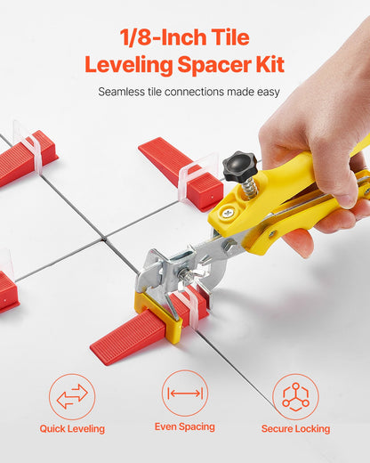 VEVOR Tile Leveling System, 1/8 Inch(3 mm) with 1pc Tile Plier, 700 PCS DIY Tile Leveler Spacers Clips and 200 PCS Reusable Wedges, Tile Tools Set for Professional Ceramic Tile and Stone Installation - CZDPTZ18INCHJWZOQV0 - view 3