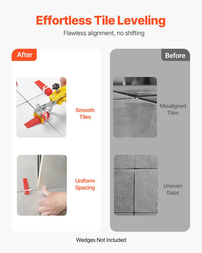 VEVOR Tile Leveling System, 1/8 Inch(3 mm) with 1pc Tile Plier, 700 PCS DIY Tile Leveler Spacers Clips and 200 PCS Reusable Wedges, Tile Tools Set for Professional Ceramic Tile and Stone Installation - CZDPTZ18INCHJWZOQV0 - view 4