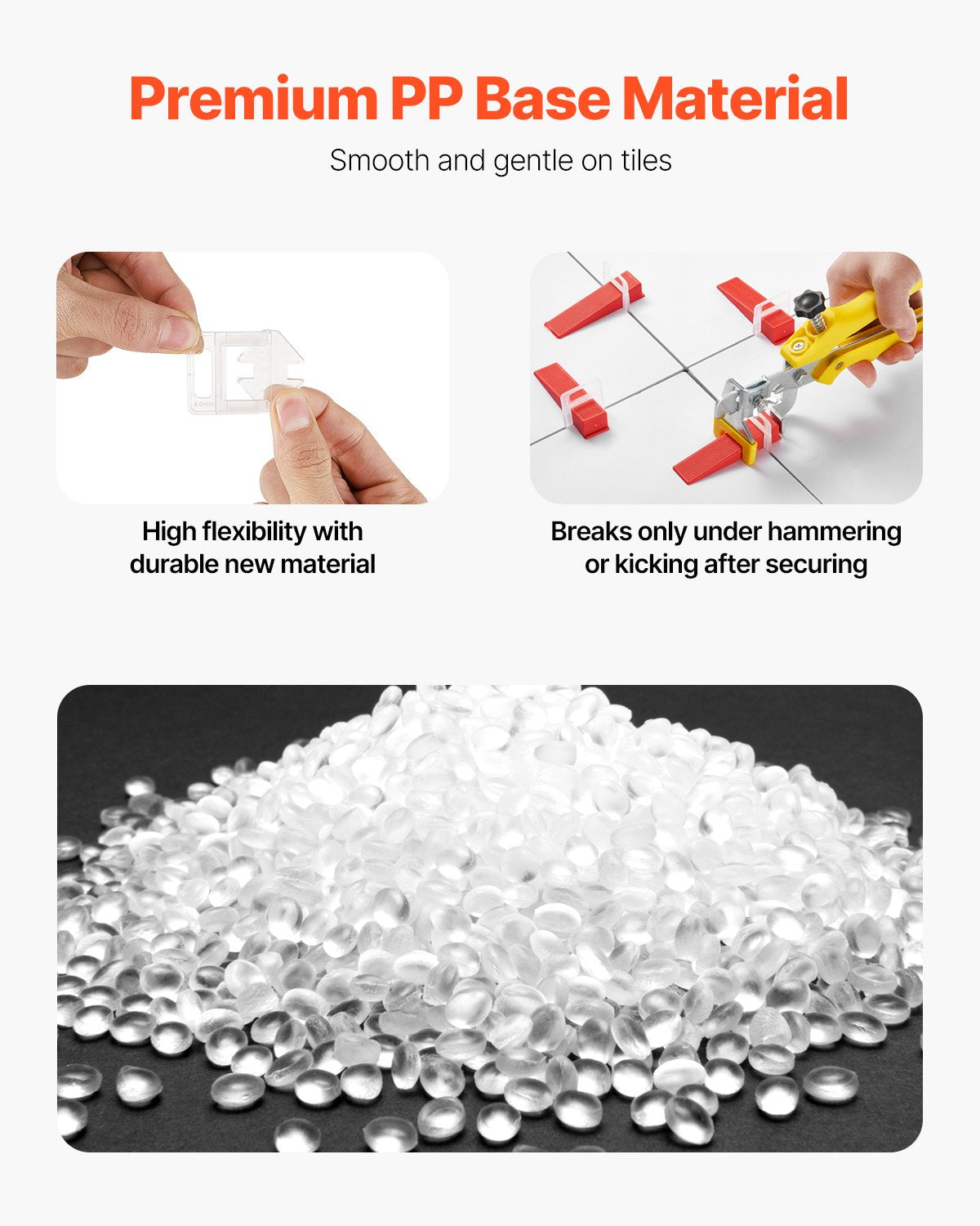 VEVOR Tile Leveling System, 1/8 Inch(3 mm) with 1pc Tile Plier, 700 PCS DIY Tile Leveler Spacers Clips and 200 PCS Reusable Wedges, Tile Tools Set for Professional Ceramic Tile and Stone Installation - CZDPTZ18INCHJWZOQV0 - view 5