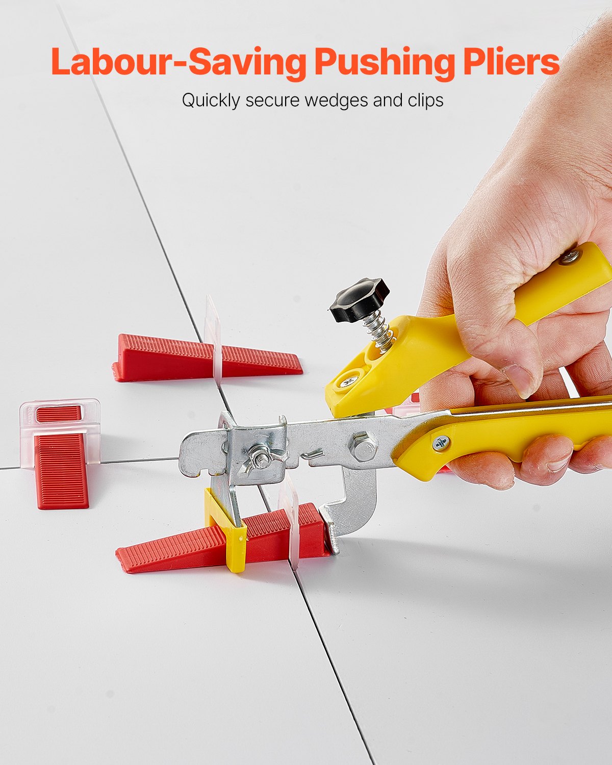 VEVOR Tile Leveling System, 1/8 Inch(3 mm) with 1pc Tile Plier, 700 PCS DIY Tile Leveler Spacers Clips and 200 PCS Reusable Wedges, Tile Tools Set for Professional Ceramic Tile and Stone Installation - CZDPTZ18INCHJWZOQV0 - view 7