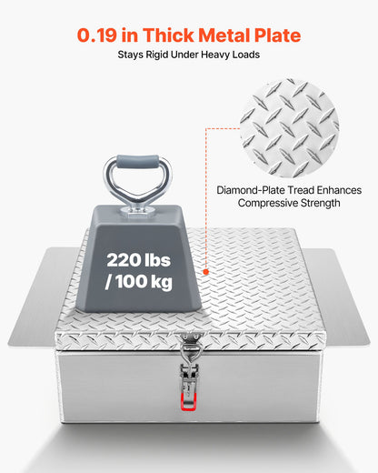 VEVOR Truck Bed Tool Box, Heavy Duty Aluminum Tool Box with Diamond Plate, Storage Toolbox Chest Organizer Supports up to 220 lbs, Ideal for Pickup, Truck Bed, RV, Trailer, 30.3 x 24 x 9 in, Silver - CZGJX22INCHYB90W5001V0 - view 3