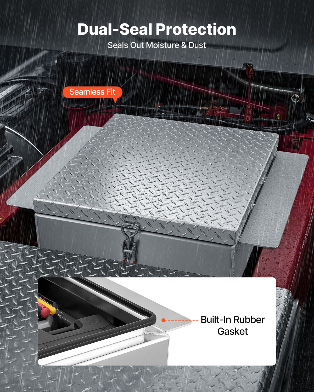 VEVOR Truck Bed Tool Box, Heavy Duty Aluminum Tool Box with Diamond Plate, Storage Toolbox Chest Organizer Supports up to 220 lbs, Ideal for Pickup, Truck Bed, RV, Trailer, 30.3 x 24 x 9 in, Silver - CZGJX22INCHYB90W5001V0 - view 4