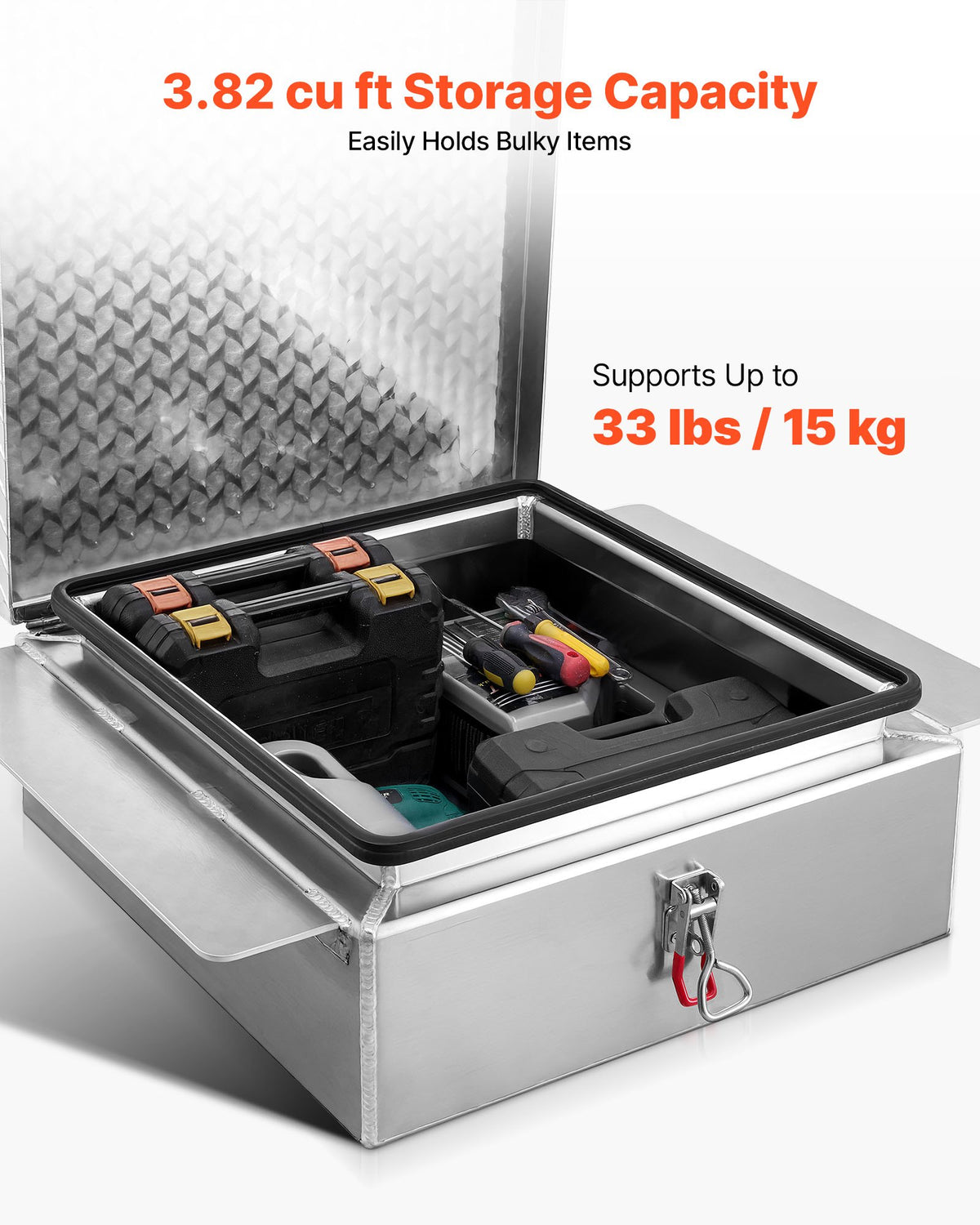 VEVOR Truck Bed Tool Box, Heavy Duty Aluminum Tool Box with Diamond Plate, Storage Toolbox Chest Organizer Supports up to 220 lbs, Ideal for Pickup, Truck Bed, RV, Trailer, 30.3 x 24 x 9 in, Silver - CZGJX22INCHYB90W5001V0 - view 5