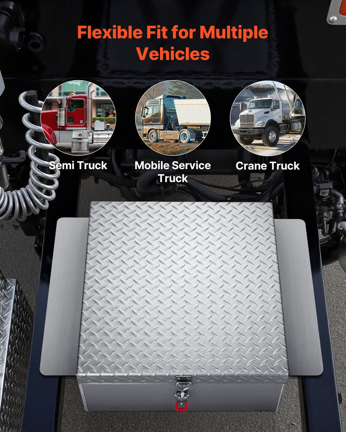 VEVOR Truck Bed Tool Box, Heavy Duty Aluminum Tool Box with Diamond Plate, Storage Toolbox Chest Organizer Supports up to 220 lbs, Ideal for Pickup, Truck Bed, RV, Trailer, 30.3 x 24 x 9 in, Silver - CZGJX22INCHYB90W5001V0 - view 7