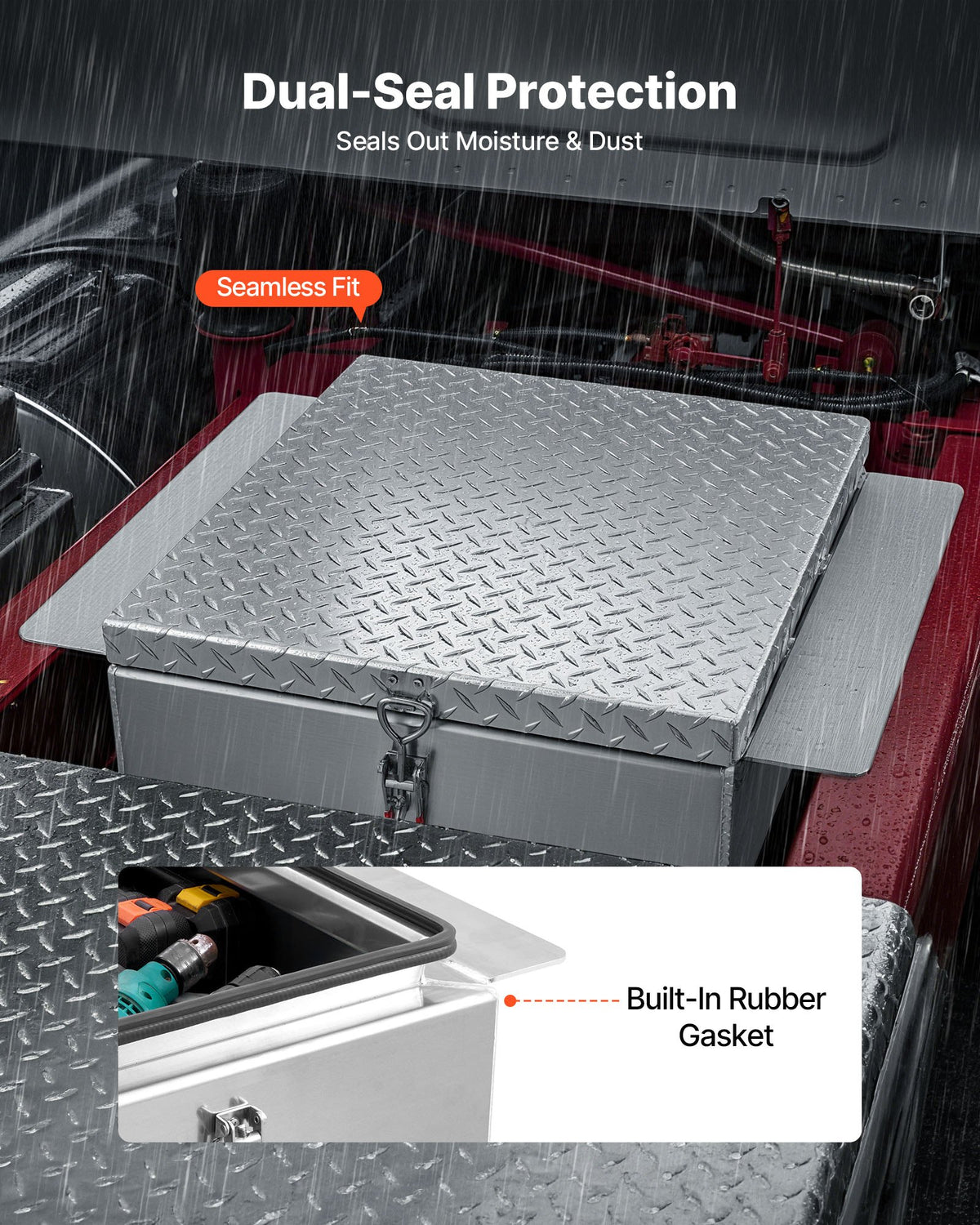 VEVOR Truck Bed Tool Box, Heavy Duty Aluminum Tool Box with Diamond Plate, Storage Toolbox Chest Organizer Supports up to 220 lbs, Ideal for Pickup, Truck Bed, RV, Trailer, 30.3 x 24 x 12.2 in, Silver - CZGJX24INCHYPX1GN001V0 - view 4