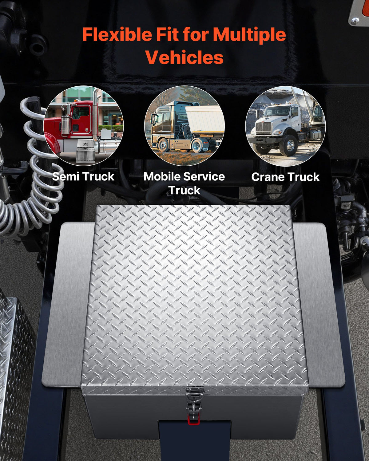 VEVOR Truck Bed Tool Box, Heavy Duty Aluminum Tool Box with Diamond Plate, Storage Toolbox Chest Organizer Supports up to 220 lbs, Ideal for Pickup, Truck Bed, RV, Trailer, 30.3 x 24 x 12.2 in, Silver - CZGJX24INCHYPX1GN001V0 - view 7