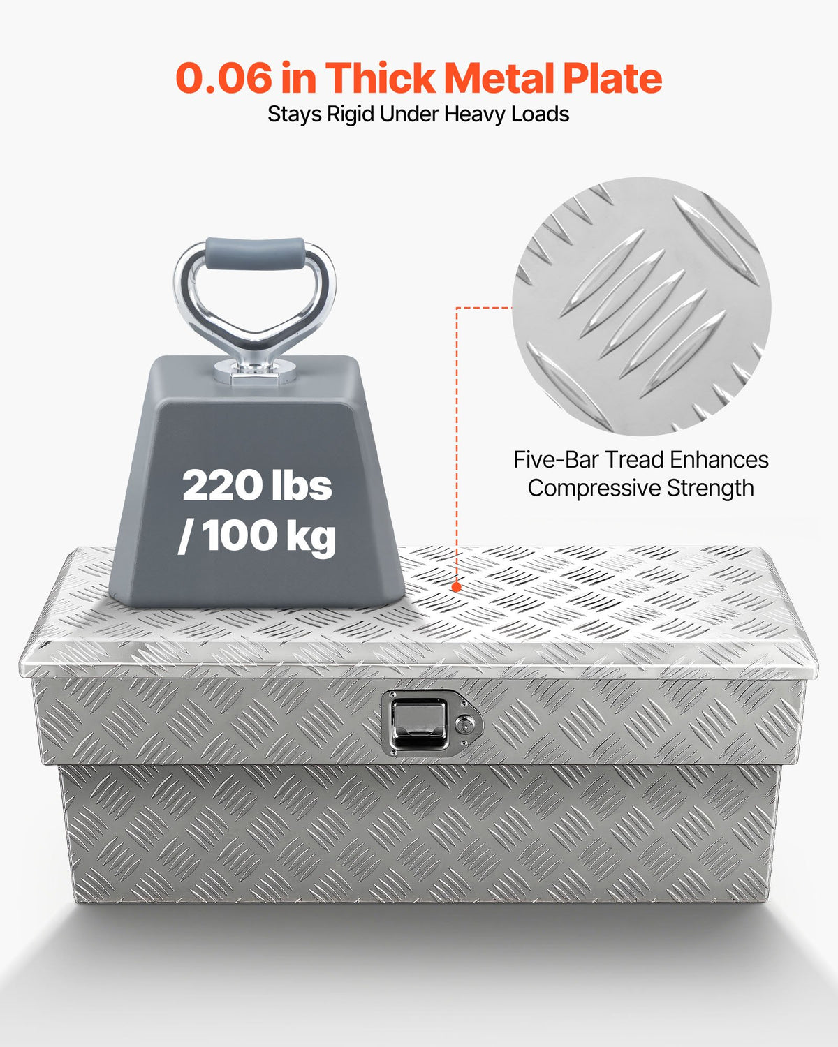 VEVOR Truck Bed Tool Box, Heavy Duty Aluminum Tool Box with Tread Patterns, Storage Toolbox Chest Organizer with Lock and Key, Ideal for Pickup, Truck Bed, RV, Trailer, 34 x 12 x 15.4 in, Silver - CZGJX33INCHY6ZBO7001V0 - view 3