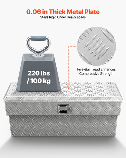 VEVOR Truck Bed Tool Box, Heavy Duty Aluminum Tool Box with Tread Patterns, Storage Toolbox Chest Organizer with Lock and Key, Ideal for Pickup, Truck Bed, RV, Trailer, 34 x 12 x 15.4 in, Silver - CZGJX33INCHY6ZBO7001V0 - view 3