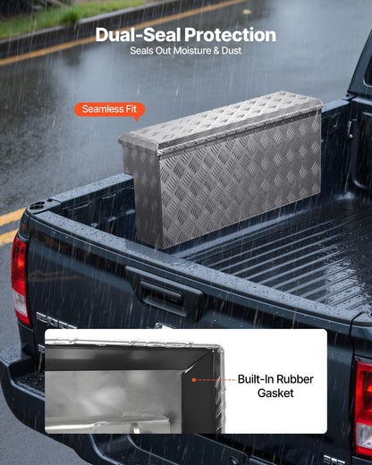 VEVOR Truck Bed Tool Box, Heavy Duty Aluminum Tool Box with Tread Patterns, Storage Toolbox Chest Organizer with Lock and Key, Ideal for Pickup, Truck Bed, RV, Trailer, 34 x 12 x 15.4 in, Silver - CZGJX33INCHY6ZBO7001V0 - view 4