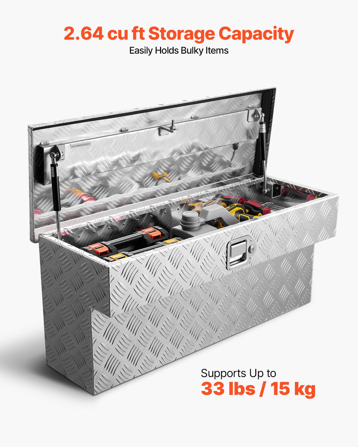VEVOR Truck Bed Tool Box, Heavy Duty Aluminum Tool Box with Tread Patterns, Storage Toolbox Chest Organizer with Lock and Key, Ideal for Pickup, Truck Bed, RV, Trailer, 34 x 12 x 15.4 in, Silver - CZGJX33INCHY6ZBO7001V0 - view 5