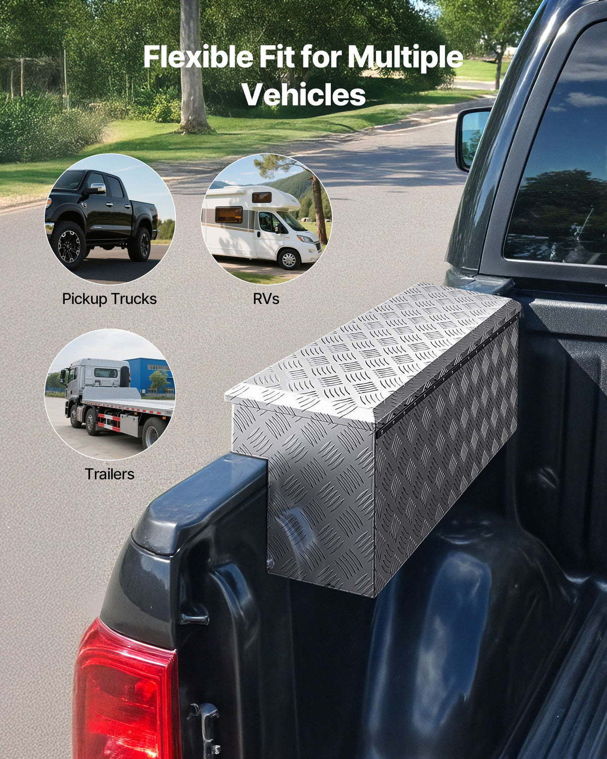 VEVOR Truck Bed Tool Box, Heavy Duty Aluminum Tool Box with Tread Patterns, Storage Toolbox Chest Organizer with Lock and Key, Ideal for Pickup, Truck Bed, RV, Trailer, 34 x 12 x 15.4 in, Silver - CZGJX33INCHY6ZBO7001V0 - view 7