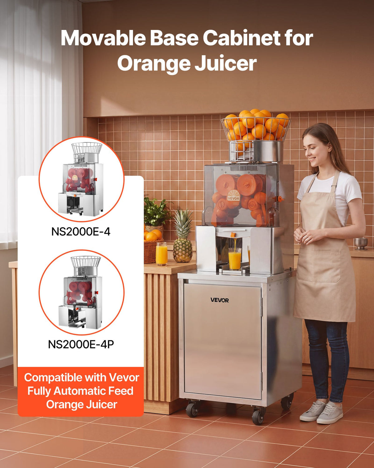 VEVOR Movable Base Cabinet for Orange Juicer, Thickened Stainless Steel Cabinet, 4 Swivel Casters, Compatible with VEVOR NS2000E-4\NS2000E-4P Fully Automatic Feed Orange Juicer, Easy Installation - CZJKYDDXQZDJF08TS001V0 - view 3