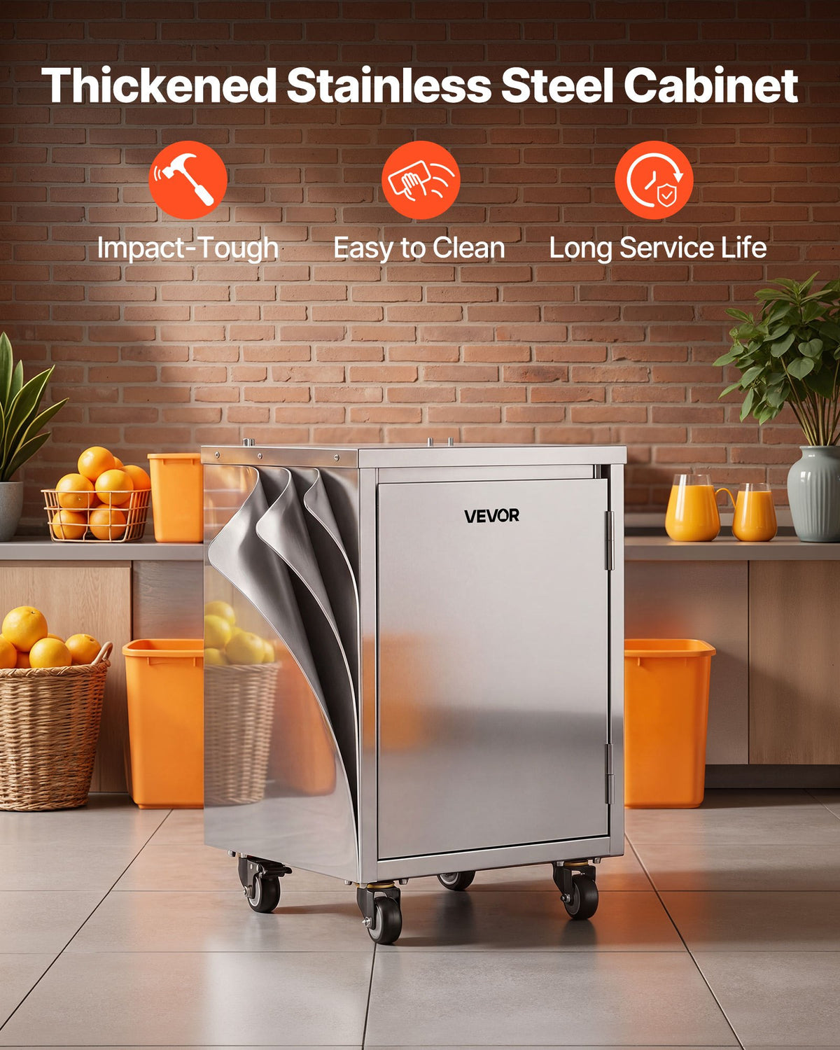 VEVOR Movable Base Cabinet for Orange Juicer, Thickened Stainless Steel Cabinet, 4 Swivel Casters, Compatible with VEVOR NS2000E-4\NS2000E-4P Fully Automatic Feed Orange Juicer, Easy Installation - CZJKYDDXQZDJF08TS001V0 - view 4