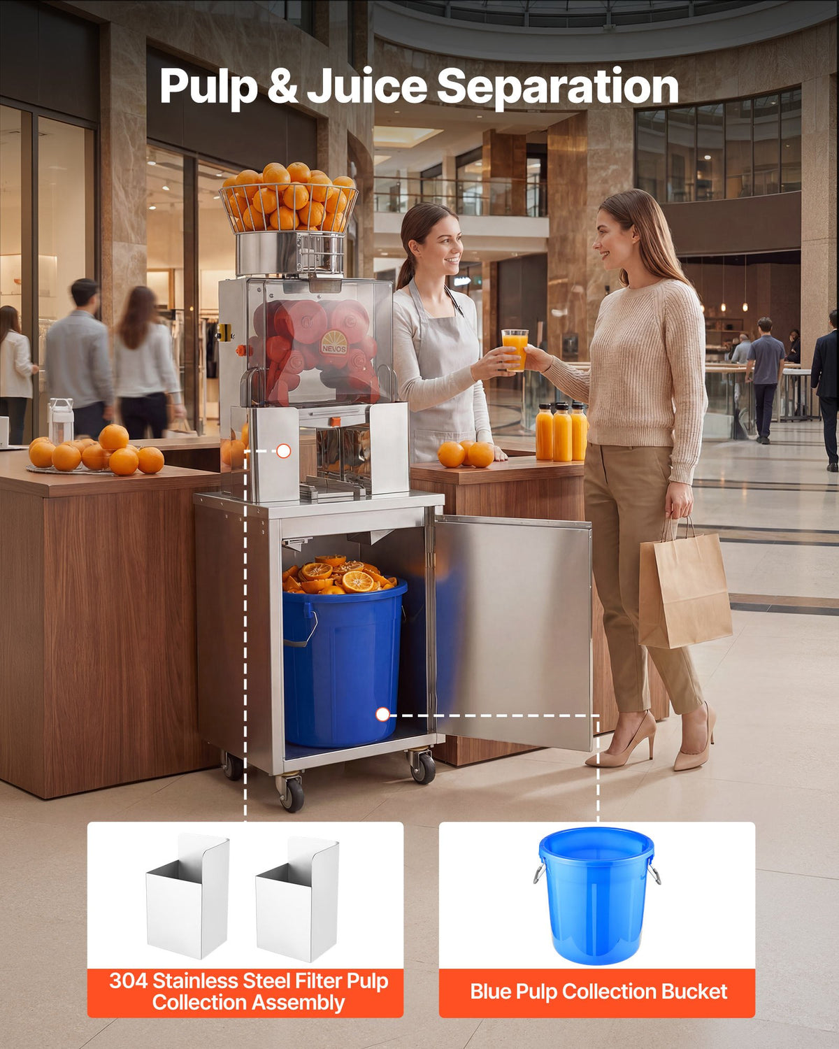 VEVOR Movable Base Cabinet for Orange Juicer, Thickened Stainless Steel Cabinet, 4 Swivel Casters, Compatible with VEVOR NS2000E-4\NS2000E-4P Fully Automatic Feed Orange Juicer, Easy Installation - CZJKYDDXQZDJF08TS001V0 - view 6