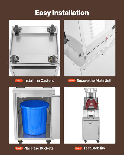 VEVOR Movable Base Cabinet for Orange Juicer, Thickened Stainless Steel Cabinet, 4 Swivel Casters, Compatible with VEVOR NS2000E-4\NS2000E-4P Fully Automatic Feed Orange Juicer, Easy Installation - CZJKYDDXQZDJF08TS001V0 - view 7