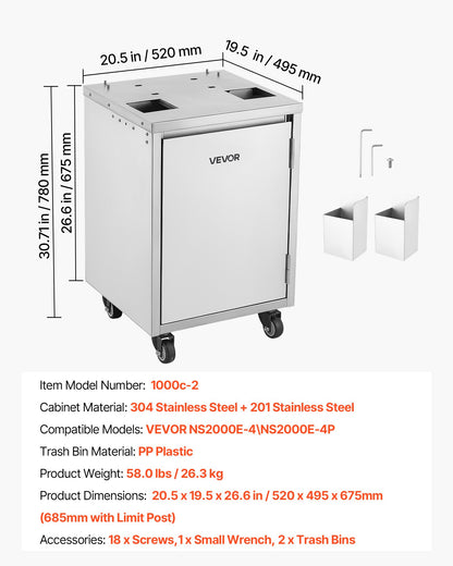 VEVOR Movable Base Cabinet for Orange Juicer, Thickened Stainless Steel Cabinet, 4 Swivel Casters, Compatible with VEVOR NS2000E-4\NS2000E-4P Fully Automatic Feed Orange Juicer, Easy Installation - CZJKYDDXQZDJF08TS001V0 - view 8