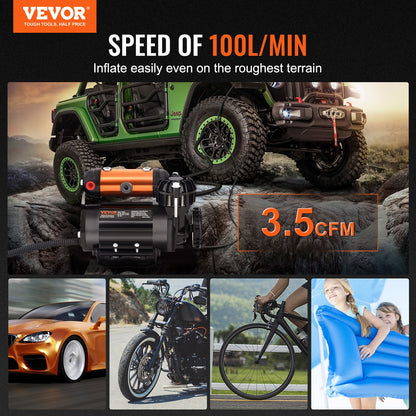 VEVOR Onboard Air Compressor Kit, 150PSI Offroad Air Compressor, Portable Tire Inflator Heavy Duty 3.5CFM Air Pump for Jeep SUV 4x4 Vehicle, Compatibility with Air tools, Air - CZKQYSJZLDYBDHPZBV9 - view 2