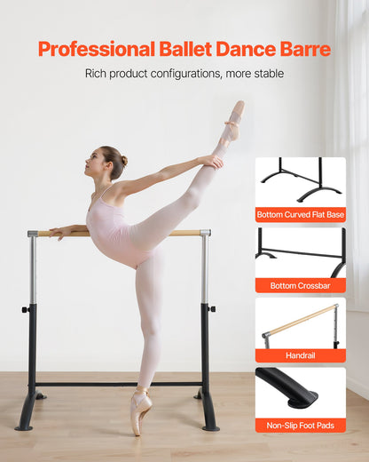 VEVOR Ballet Barre, 4 Ft Barre Bar for Home, Freestanding Portable Ballet Stretching Dance Bars, Height Adjustable Anti-Wobble Fitness Gym Studio Equipment, for Pilates Balance Workout - CZLDBLWG1GHGD1TXN001V0 - view 4