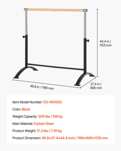 VEVOR Ballet Barre, 4 Ft Barre Bar for Home, Freestanding Portable Ballet Stretching Dance Bars, Height Adjustable Anti-Wobble Fitness Gym Studio Equipment, for Pilates Balance Workout - CZLDBLWG1GHGD1TXN001V0 - view 8