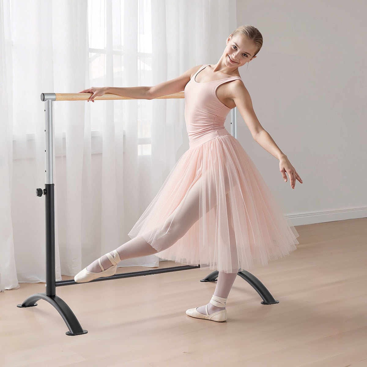 VEVOR Ballet Barre, 4 Ft Barre Bar for Home, Freestanding Portable Ballet Stretching Dance Bars, Height Adjustable Anti-Wobble Fitness Gym Studio Equipment, for Pilates Balance Workout - CZLDBLWG1GHGD1TXN001V0 - view 9