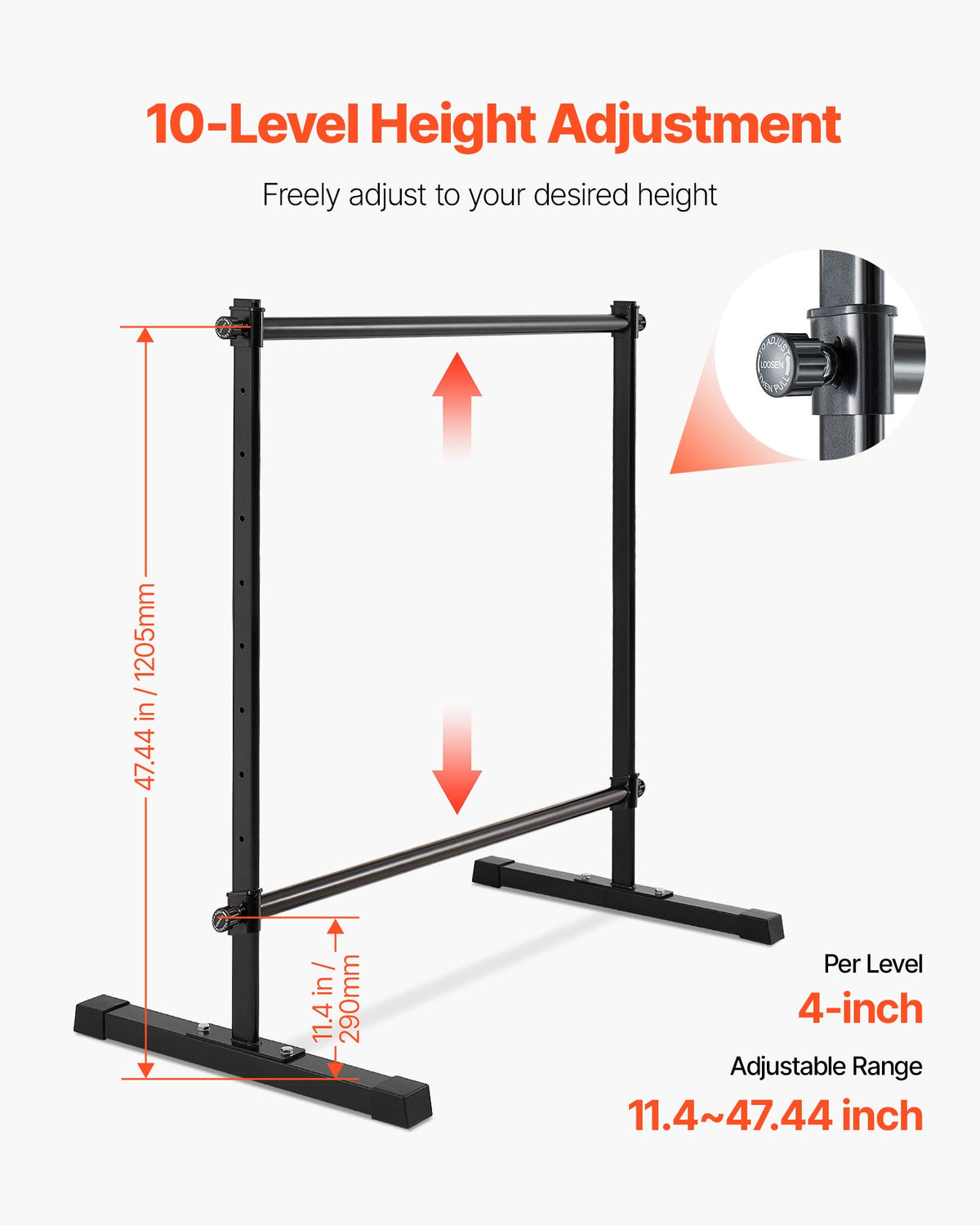 VEVOR Ballet Barre, 4 Ft Double Barre Bar for Home, Freestanding Portable Ballet Stretching Dance Bars, Height Adjustable Anti-Wobble Fitness Studio Equipment, for Pilates Balance Workout - CZLDBLWG2GHG8QCJE001V0 - view 5