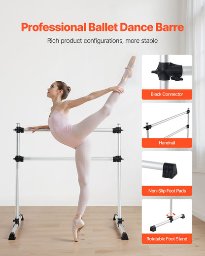VEVOR Ballet Barre, 4 Ft Aluminum Double Barre Bar for Home, Freestanding Portable Ballet Stretching Dance Bars, Height Adjustable Anti-Wobble Fitness Studio Equipment, for Pilates Balance Workout - CZLDBLWG2GHGI7MFF001V0 - view 4