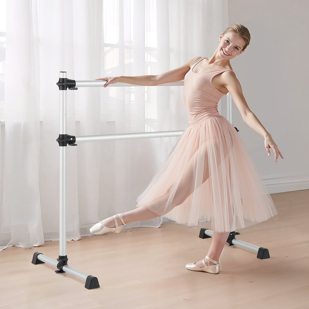 VEVOR Ballet Barre, 4 Ft Aluminum Double Barre Bar for Home, Freestanding Portable Ballet Stretching Dance Bars, Height Adjustable Anti-Wobble Fitness Studio Equipment, for Pilates Balance Workout - CZLDBLWG2GHGI7MFF001V0 - view 9