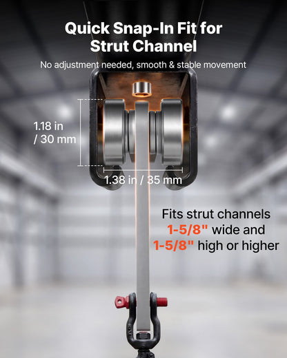 VEVOR 8 Wheel Trolley Assembly Rollers, 4 Pcs 3000 lbs Load, Dual Bearing Trolley Assembly for 1-5/8" Wide and All 1-5/8" or Taller Strut Channel, Heavy Duty Sliding Track System for Warehouse Garage - CZLXCZBX4JZ3TUKE6001V0 - view 3