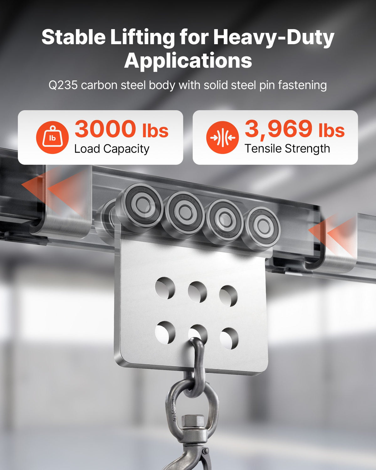 VEVOR 8 Wheel Trolley Assembly Rollers, 4 Pcs 3000 lbs Load, Dual Bearing Trolley Assembly for 1-5/8" Wide and All 1-5/8" or Taller Strut Channel, Heavy Duty Sliding Track System for Warehouse Garage - CZLXCZBX4JZ3TUKE6001V0 - view 4