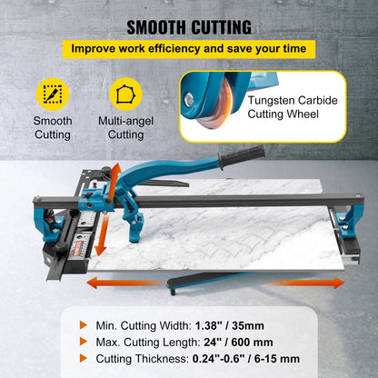 VEVOR Manual Tile Cutter, 24 inch, Porcelain Ceramic Tile Cutter with Tungsten Carbide Cutting Wheel, Infrared Positioning, Anti-Skid Feet, Durable Rails for professional installers or beginners - CZQGJ600MMSDDGDZCV0 - view 3