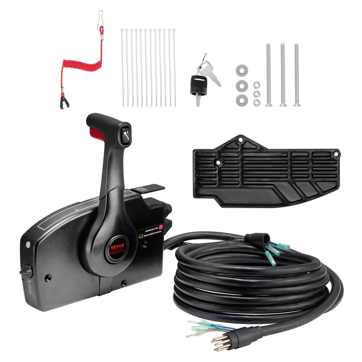 VEVOR Boat Throttle Control, 881170A15 Side-Mounted Outboard Remote Control Box for Mercury PT 2-Stroke, Marine Throttle Control Box with Power Trim Switch, 16.3 ft Harness 8+4 Pin, and Lanyard - CZSCYMKZQMERPYLKAV9 - view 1