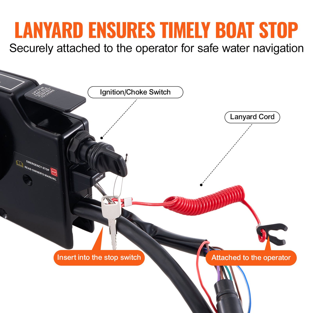 VEVOR Boat Throttle Control, 881170A15 Side-Mounted Outboard Remote Control Box for Mercury PT 2-Stroke, Marine Throttle Control Box with Power Trim Switch, 16.3 ft Harness 8+4 Pin, and Lanyard - CZSCYMKZQMERPYLKAV9 - view 6