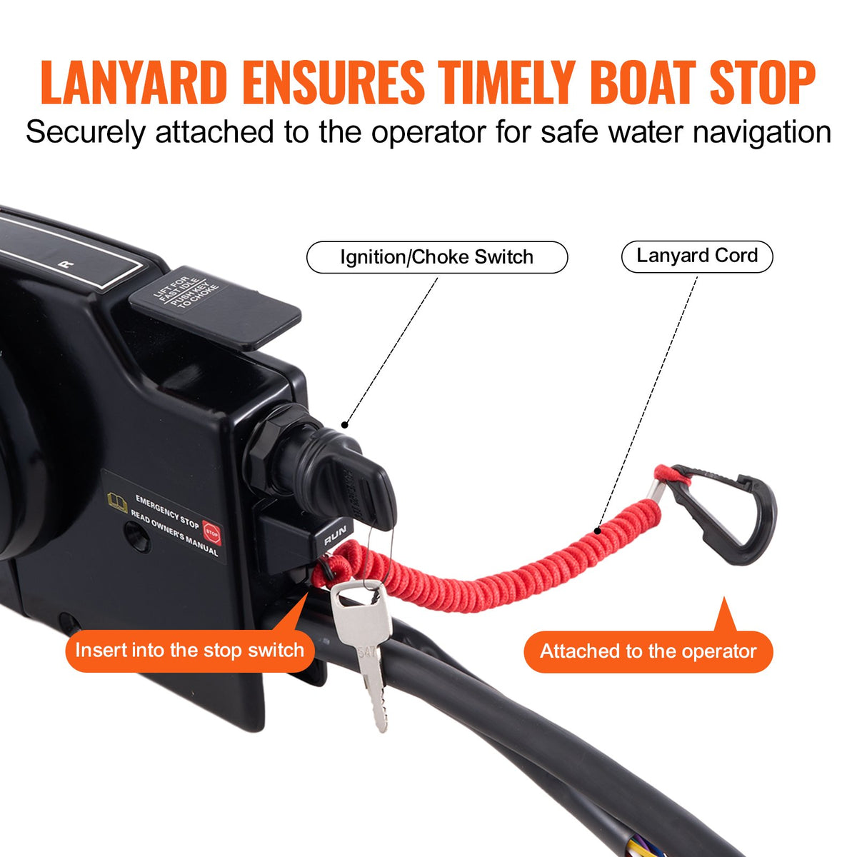 VEVOR Boat Throttle Control, 881170A13 Side-Mounted Outboard Remote Control Box for Mercury PT 4-Stroke, Marine Throttle Control Box with Power Trim Switch, 16.6 ft Harness 14 Pin, and Lanyard - CZSCYMKZQMERTWWASV9 - view 6