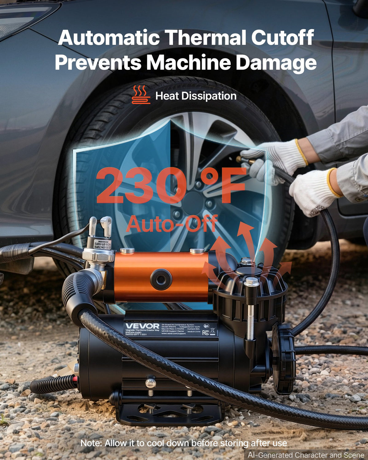 VEVOR 12V Air Compressor 0.5HP 2.72 SCFM Portable Tire Inflator Max 210PSI, Heavy Duty Offroad Air Pump with Differential Lock Harness, Adapters & 19FT Air Hose for Pickup Truck SUV Off-Road Vehicles - CZSDGCQTJ30857VII001V9 - view 4