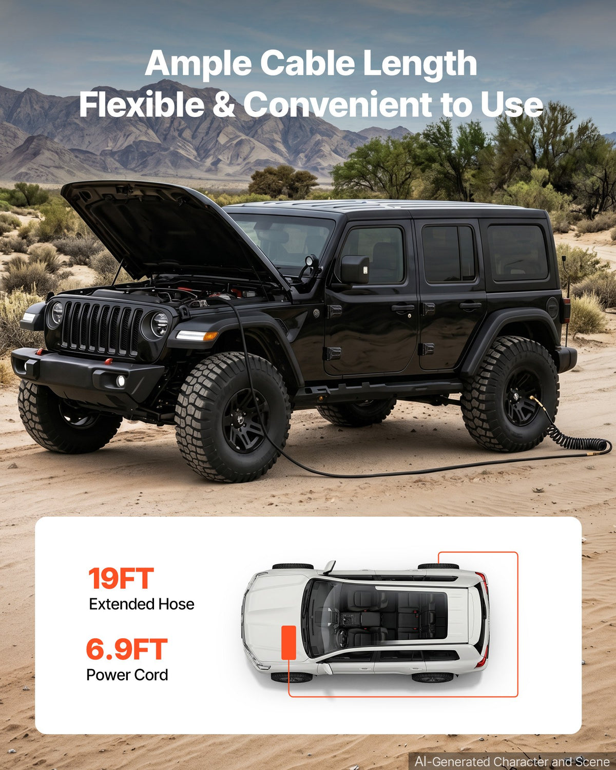 VEVOR 12V Air Compressor 0.5HP 2.72 SCFM Portable Tire Inflator Max 210PSI, Heavy Duty Offroad Air Pump with Differential Lock Harness, Adapters & 19FT Air Hose for Pickup Truck SUV Off-Road Vehicles - CZSDGCQTJ30857VII001V9 - view 5