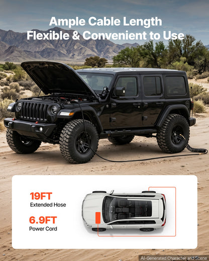 VEVOR 12V Air Compressor 0.5HP 2.72 SCFM Portable Tire Inflator Max 210PSI, Heavy Duty Offroad Air Pump with Differential Lock Harness, Adapters & 19FT Air Hose for Pickup Truck SUV Off-Road Vehicles - CZSDGCQTJ30857VII001V9 - view 5