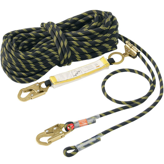 VEVOR Vertical Lifeline, 150ft (45.7m) Outdoor Climbing Rope 30KN Breaking Tension, Static Rock Climbing Rope with Steel Snap Hooks and Rope Grap, for Escape, Outdoor Adventures, and Lumbering, Black & Yellow - CZSMXHHXWS15WKJUCV0 - view 1