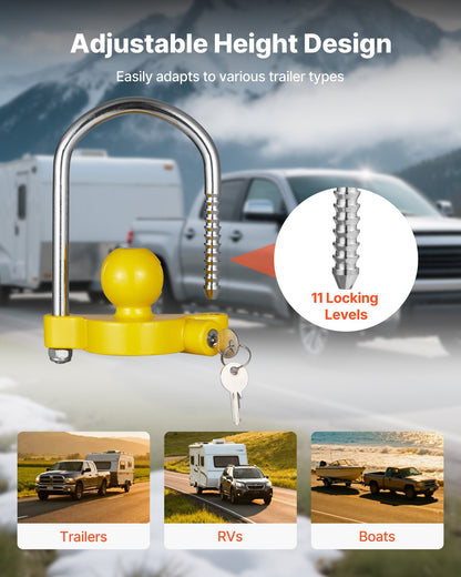 VEVOR Trailer Hitch Lock Kit, Fits for 1-7/8 in, 2 in, 2-5/16 in Couplers, Heavy-Duty Anti-Theft Trailer Ball Lock with Keys, Prying-Resistant, Adjustable Height Design for RVs, Boats, Trailers - CZSOHSDUX178O5DO4001V0 - view 7