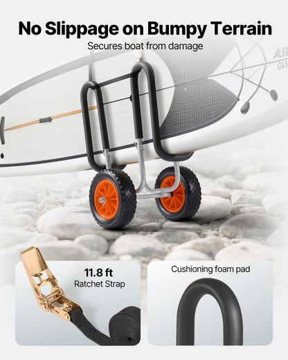 VEVOR Kayak Cart, 150 lbs Load Capacity, Stand Up Paddle Board Trolley with 10-inch Solid Rubber Tires & Kickstands, Paddle Board Carrier with Ratchet Strap for Paddleboard & Surfboard Transport - CZSPHTTC10INP1Q50001V0 - view 5