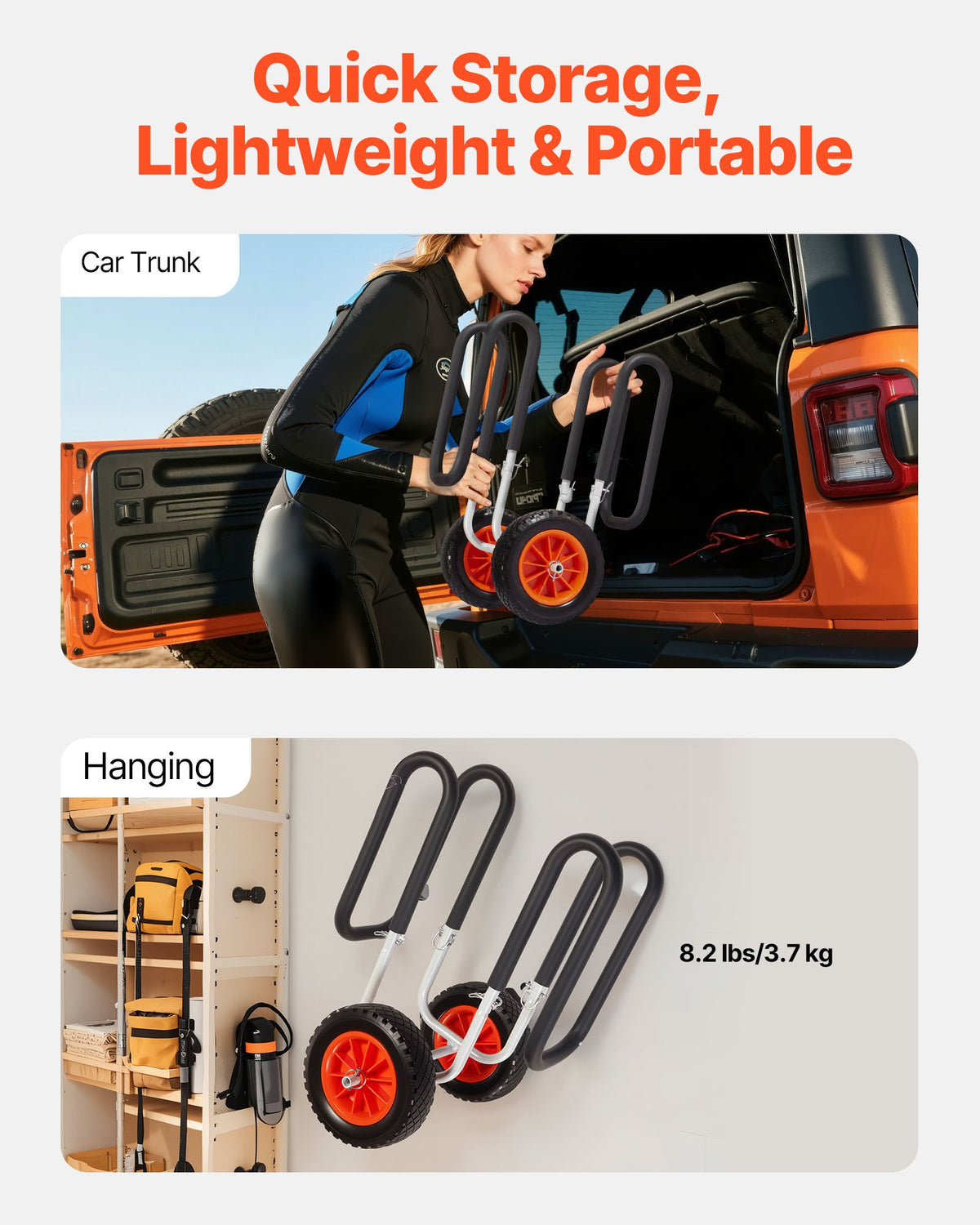VEVOR Kayak Cart, 150 lbs Load Capacity, Stand Up Paddle Board Trolley with 10-inch Solid Rubber Tires & Kickstands, Paddle Board Carrier with Ratchet Strap for Paddleboard & Surfboard Transport - CZSPHTTC10INP1Q50001V0 - view 7