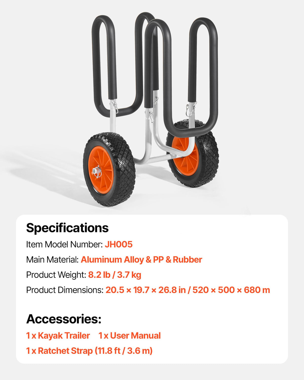 VEVOR Kayak Cart, 150 lbs Load Capacity, Stand Up Paddle Board Trolley with 10-inch Solid Rubber Tires & Kickstands, Paddle Board Carrier with Ratchet Strap for Paddleboard & Surfboard Transport - CZSPHTTC10INP1Q50001V0 - view 8